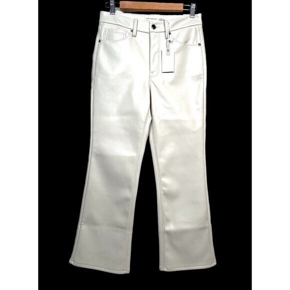 Good American Better Than Leather Crop Mini Flare Pants Cream sz 28 - Picture 2 of 10